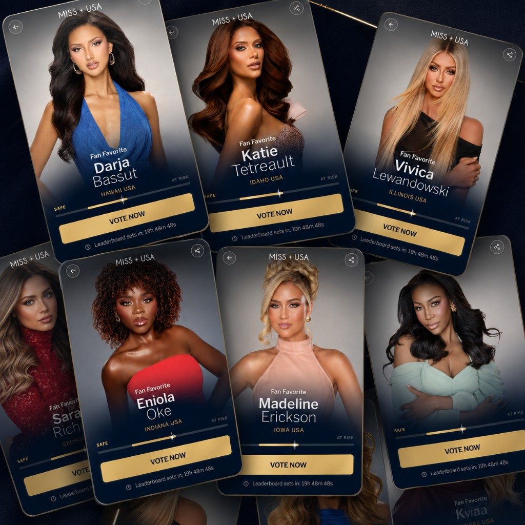 Contestant voting cards with Vote Now buttons